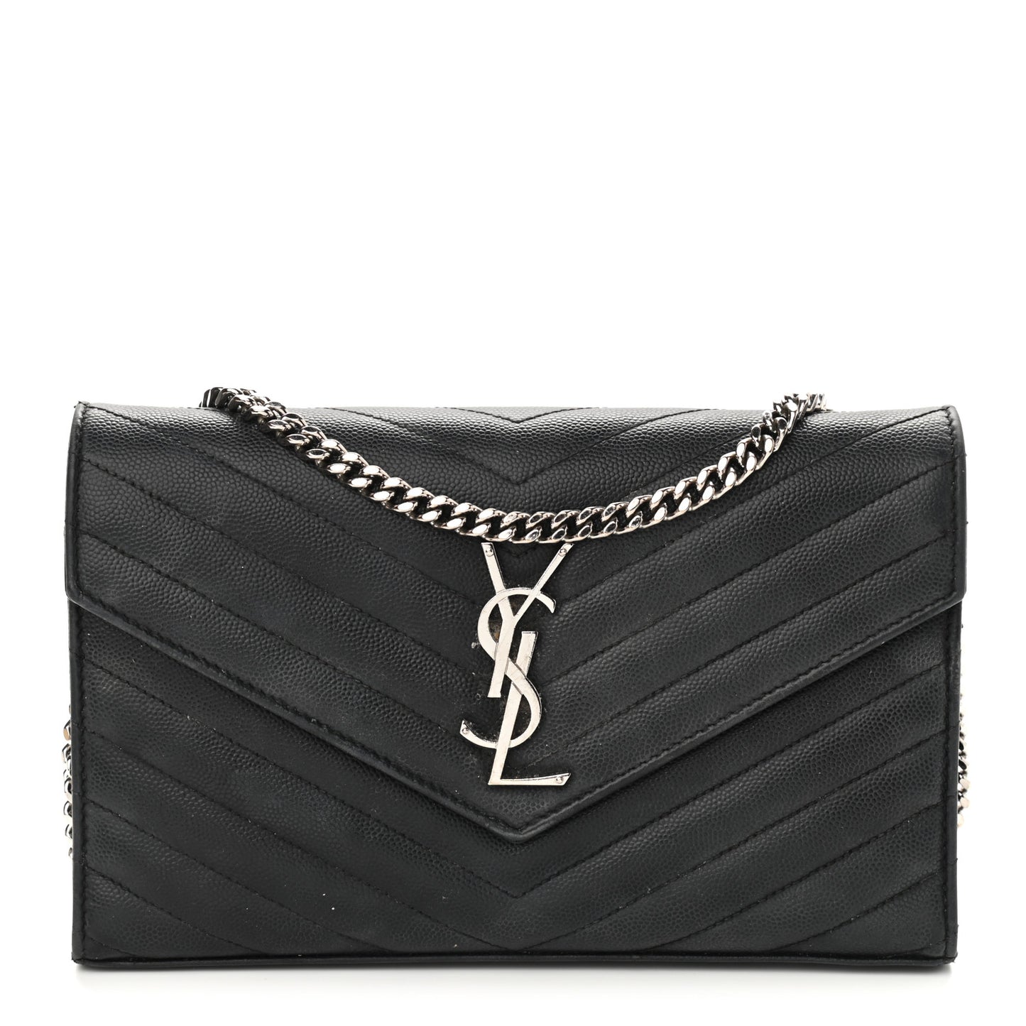 Grain De Poudre Matelasse Chevron Monogram Chain Wallet Black
