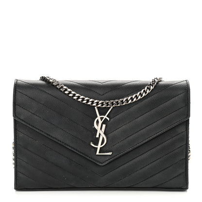 Saint Laurent Grain De Poudre Matelasse Chevron Monogram Chain Wallet Black 1 of 13
