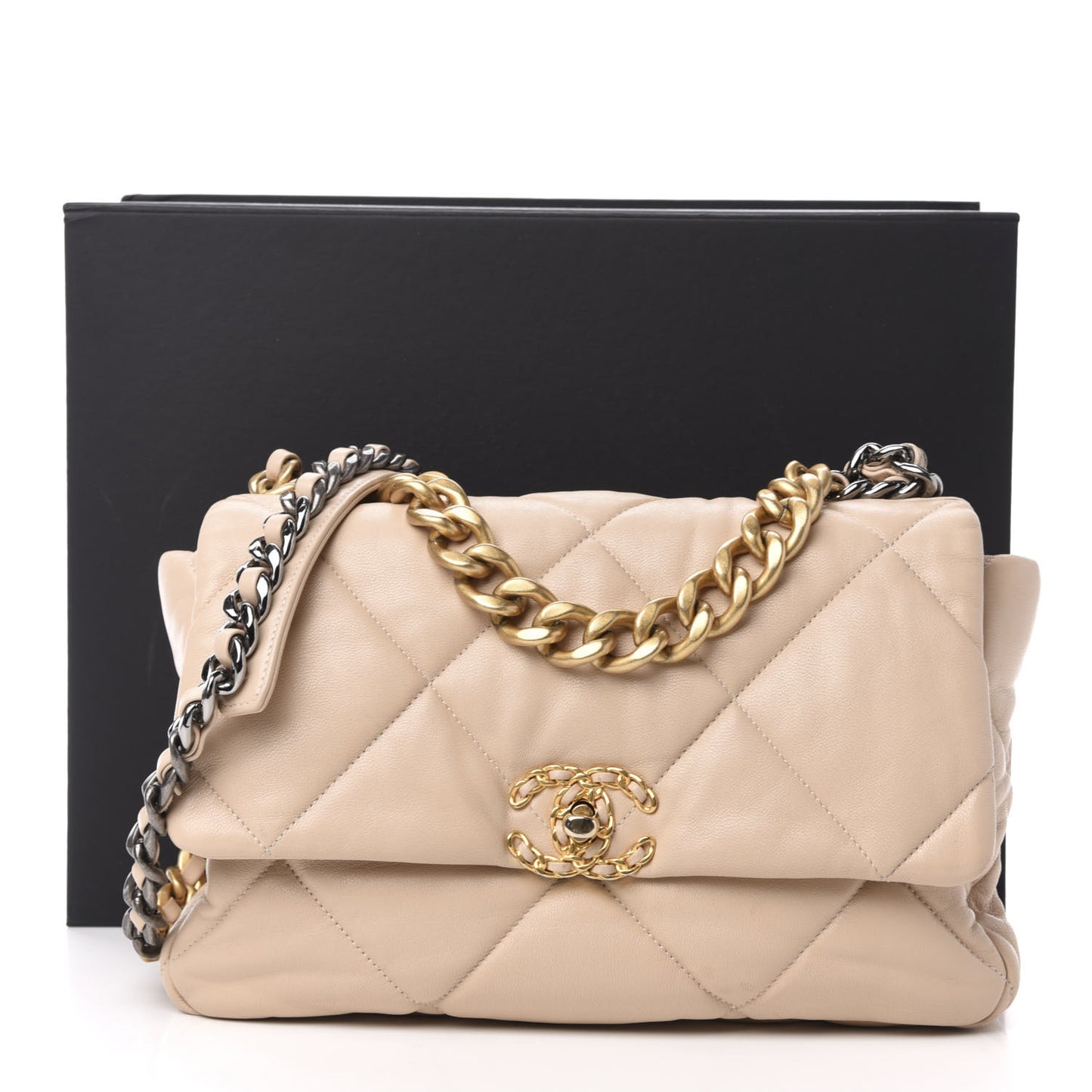 Lambskin Quilted Large 19 Flap Beige