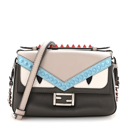 Fendi Vitello Dolce Monster Eyes Studded Micro Double Baguette Carbone White Multicolor 1 of 9