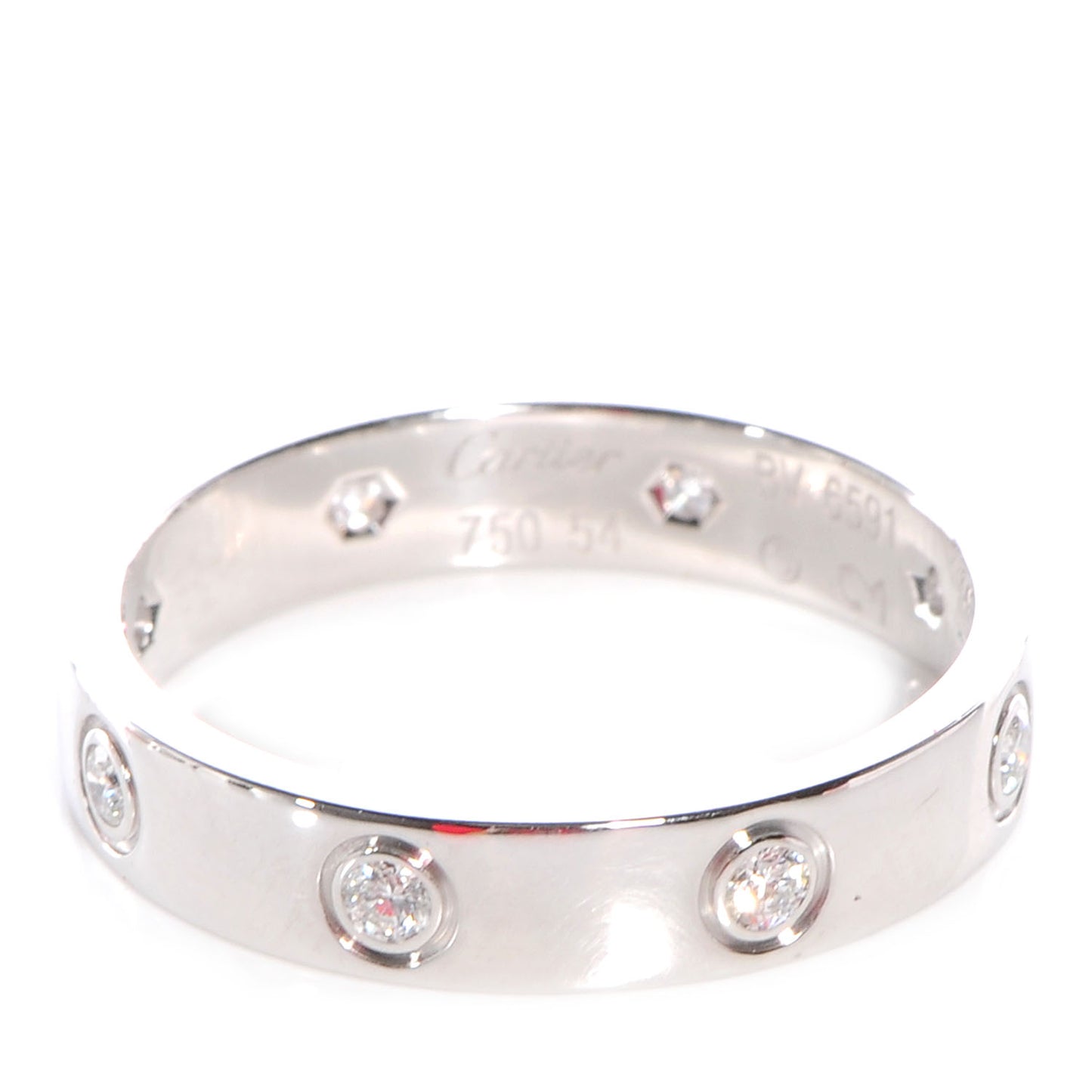 18K White Gold 8 Diamond 4mm LOVE Wedding Band Ring 54 6.75