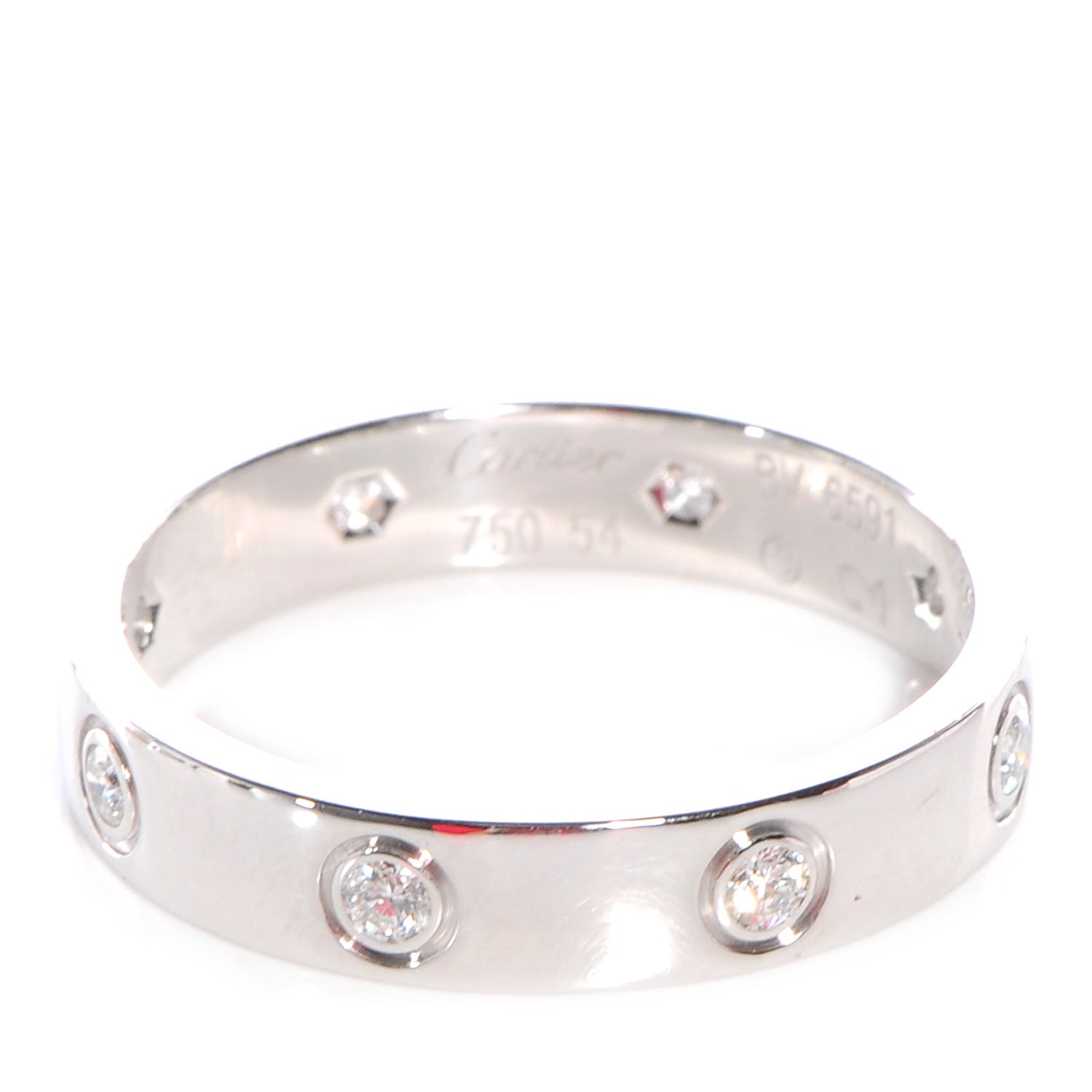 Cartier 18K White Gold 8 Diamond 4mm LOVE Wedding Band Ring 54 6.75 1 of 5