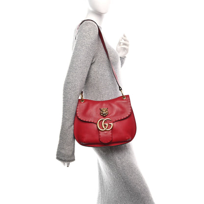 Gucci Cellarius Calfskin Feline GG Marmont Flap Shoulder Bag Vulcanic Red 2 of 10