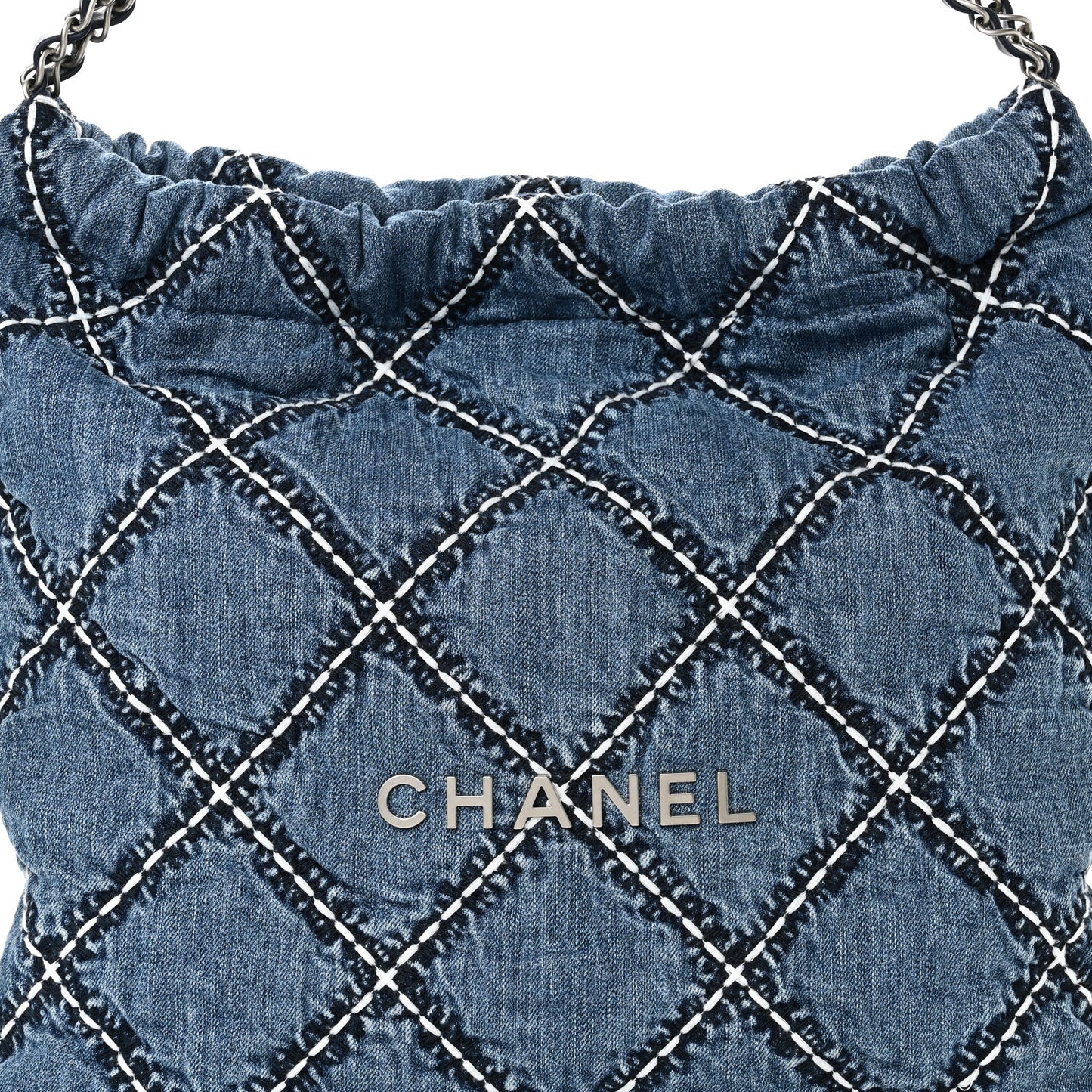 Denim Quilted Stitched Small Chanel 22 Blue