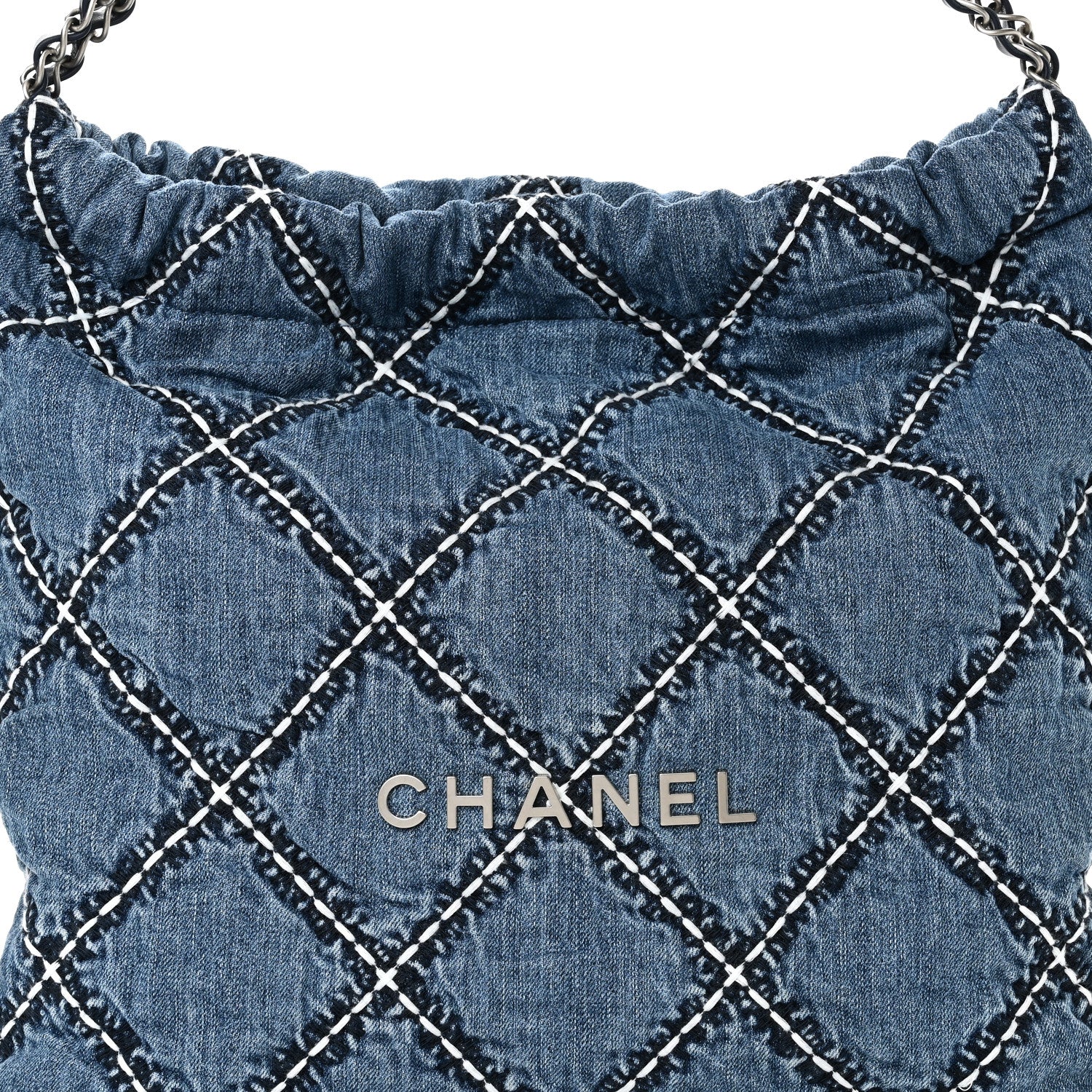 Chanel Denim Quilted Stitched Small Chanel 22 Blue 9 of 11