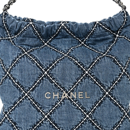 Chanel Denim Quilted Stitched Small Chanel 22 Blue 9 of 11