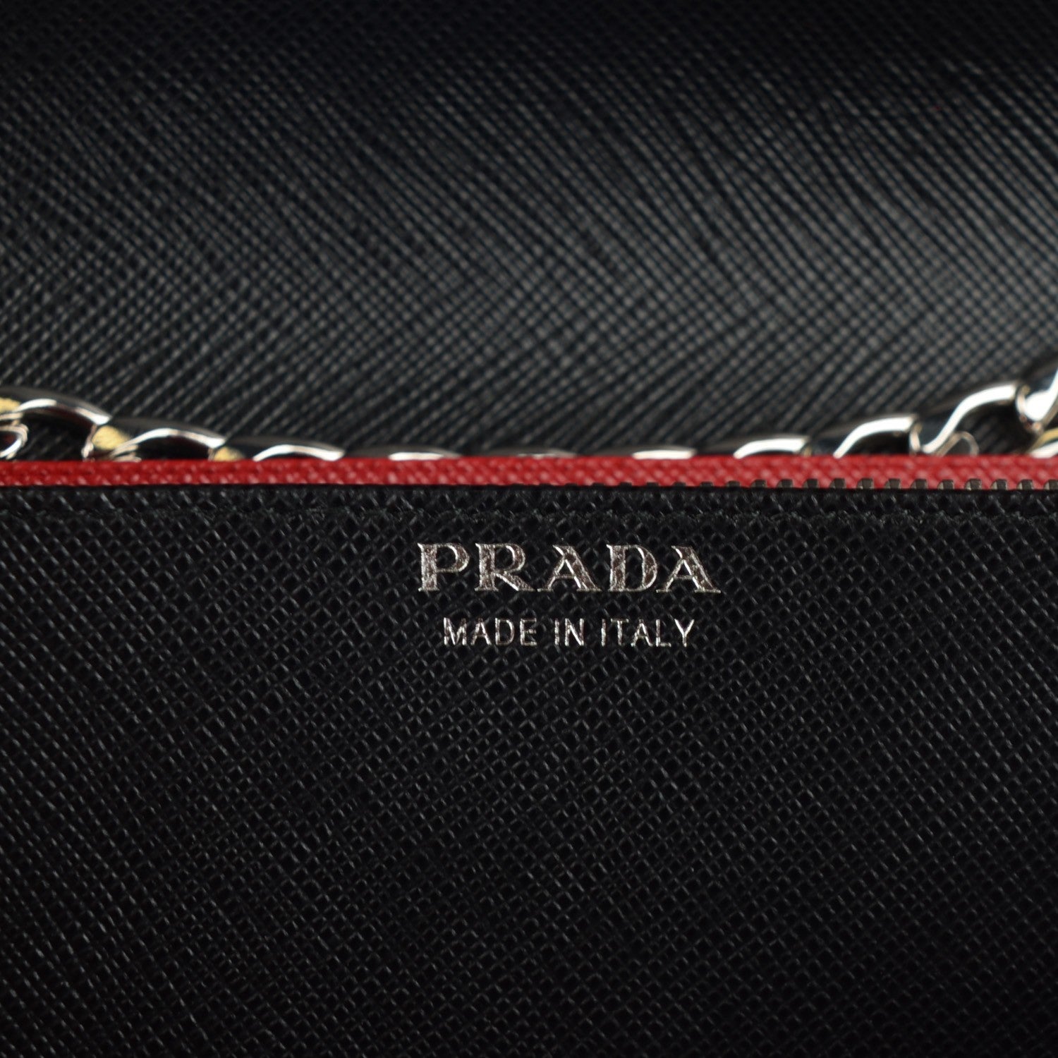 Prada Saffiano Bi-Color Wallet On Chain Fuoco Nero Black 6 of 7
