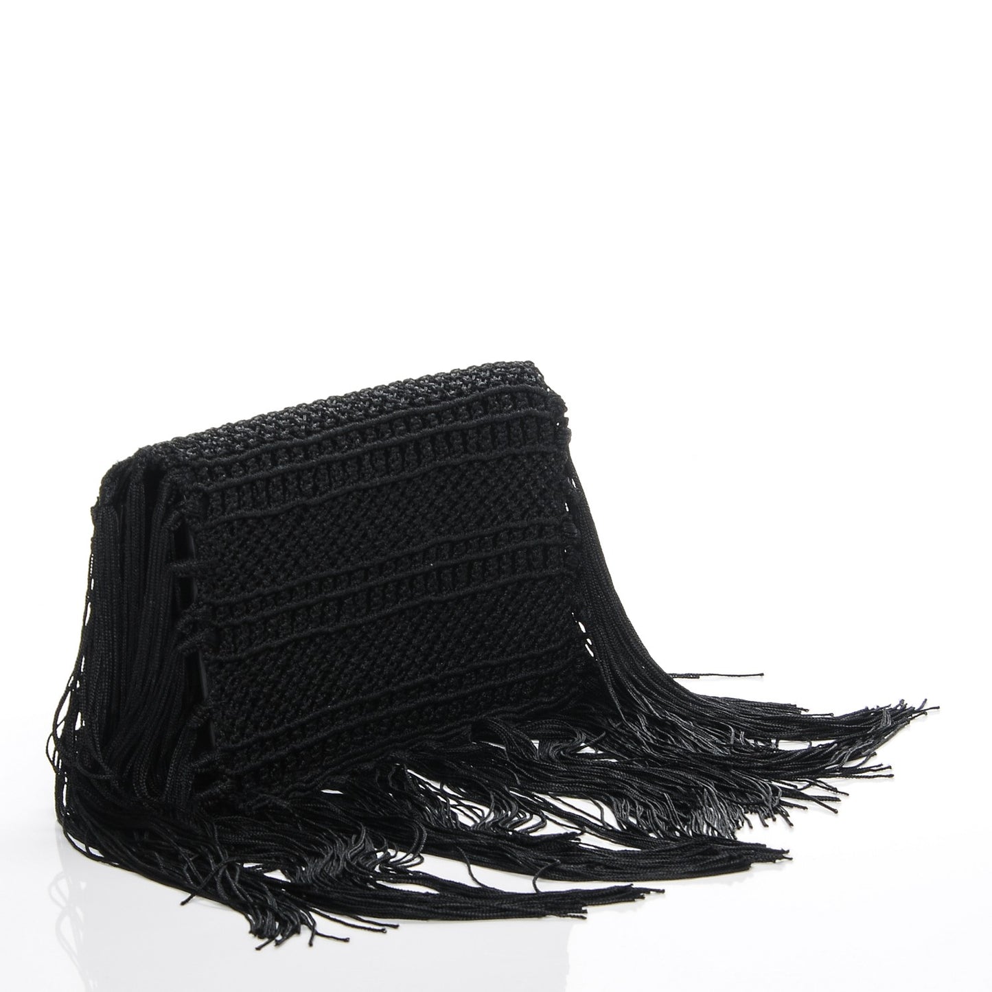 Crochet Fringe Monogram Serpent Clutch Black