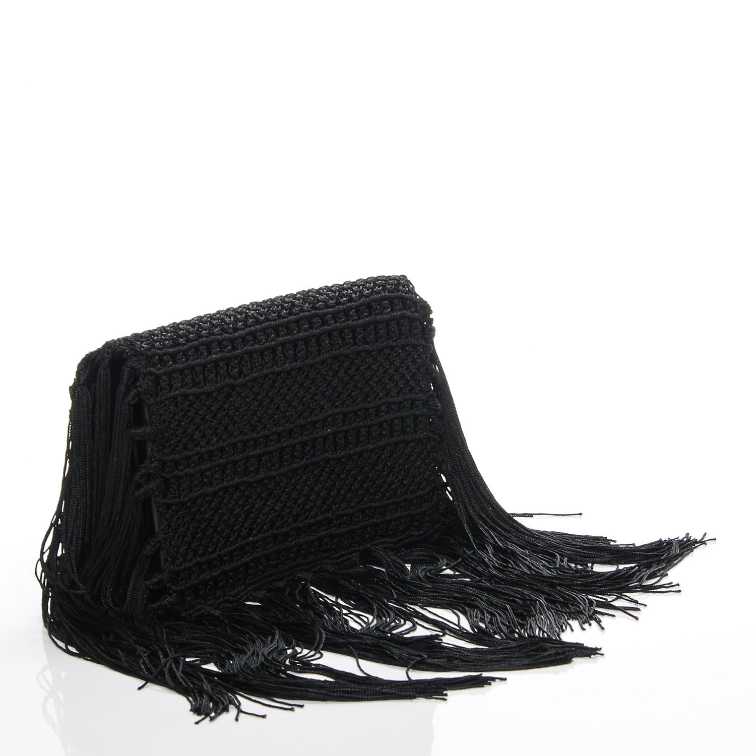 Saint Laurent Crochet Fringe Monogram Serpent Clutch Black 3 of 7