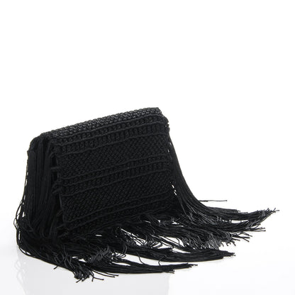Saint Laurent Crochet Fringe Monogram Serpent Clutch Black 3 of 7