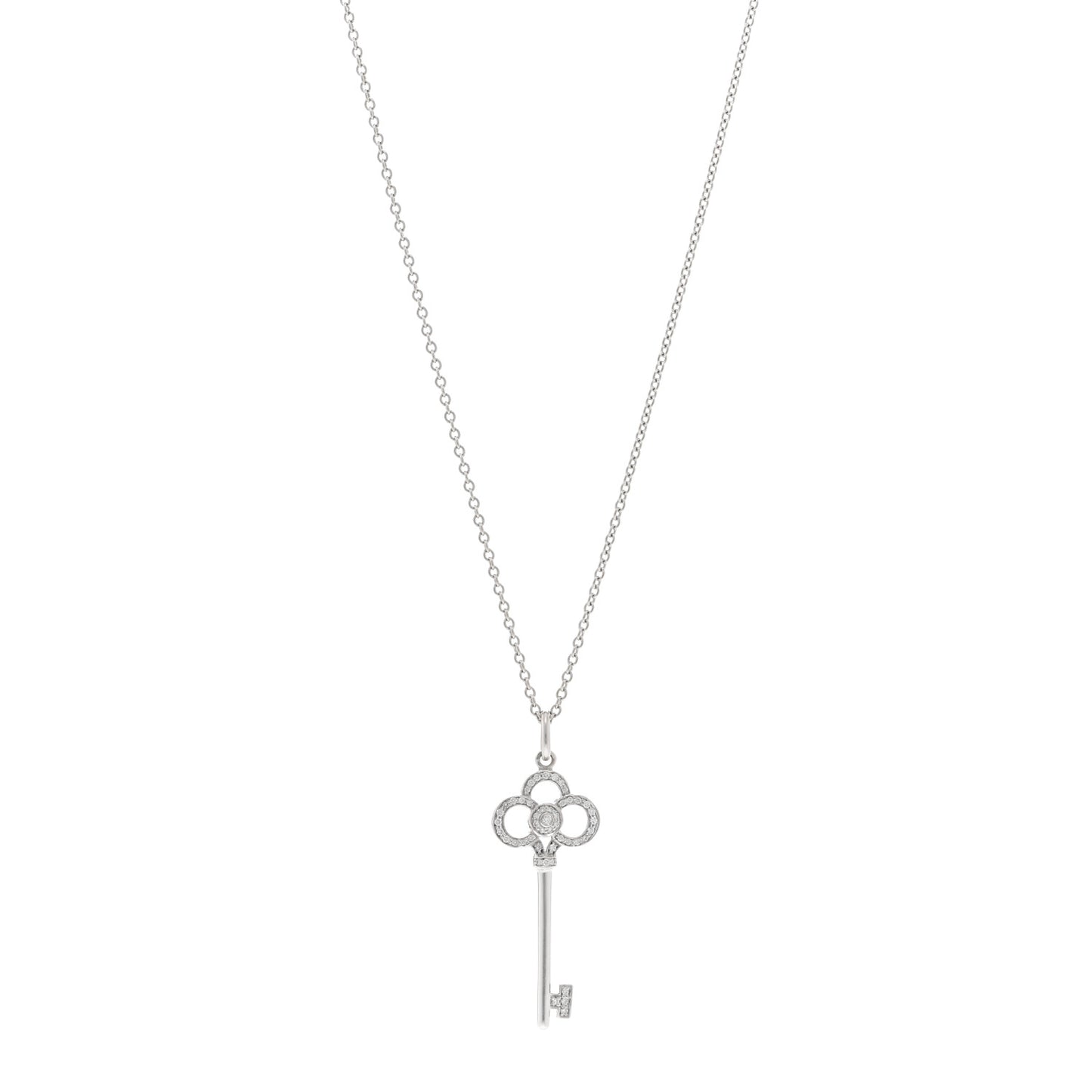 18K White Gold Diamond Mini Crown Key Pendant Necklace