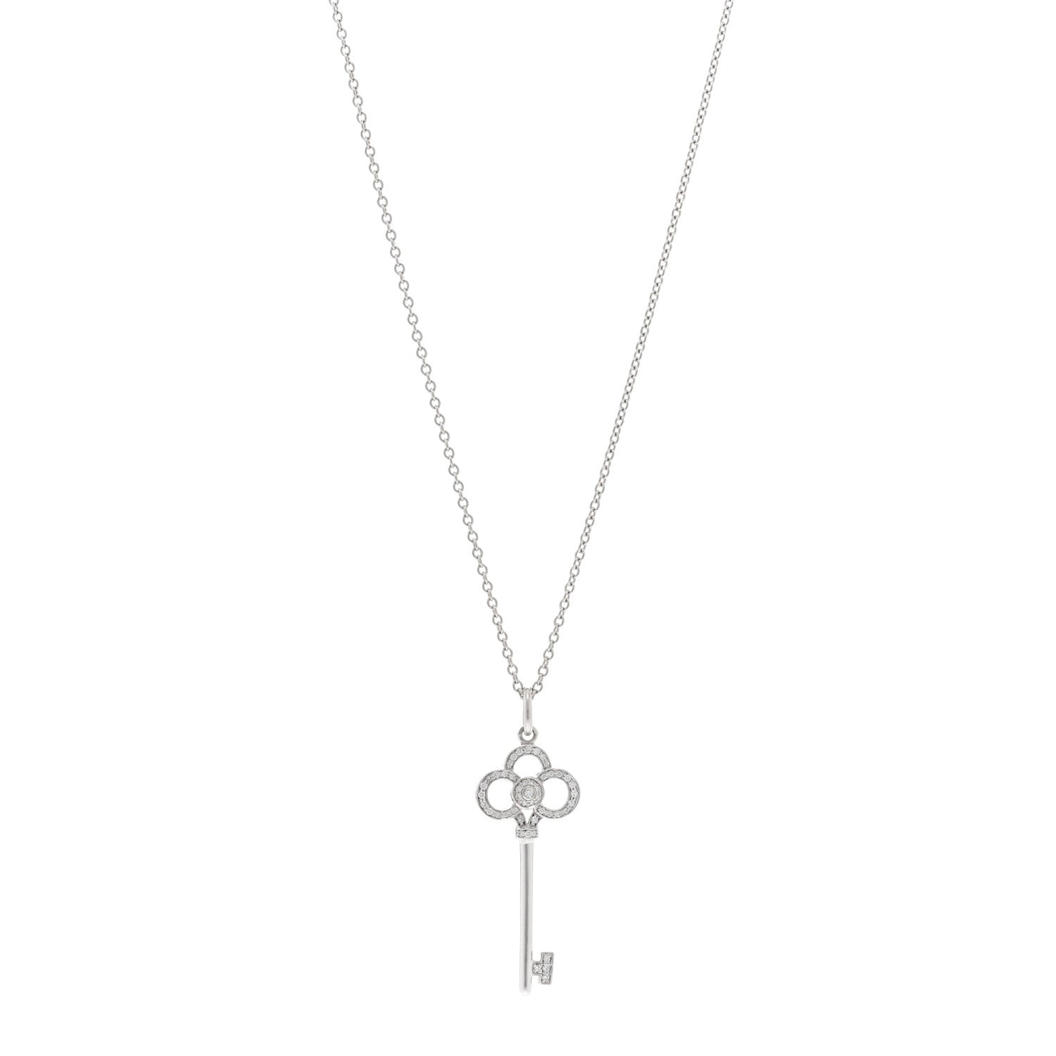 Tiffany 18K White Gold Diamond Mini Crown Key Pendant Necklace 1 of 5