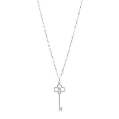 Tiffany 18K White Gold Diamond Mini Crown Key Pendant Necklace 1 of 5