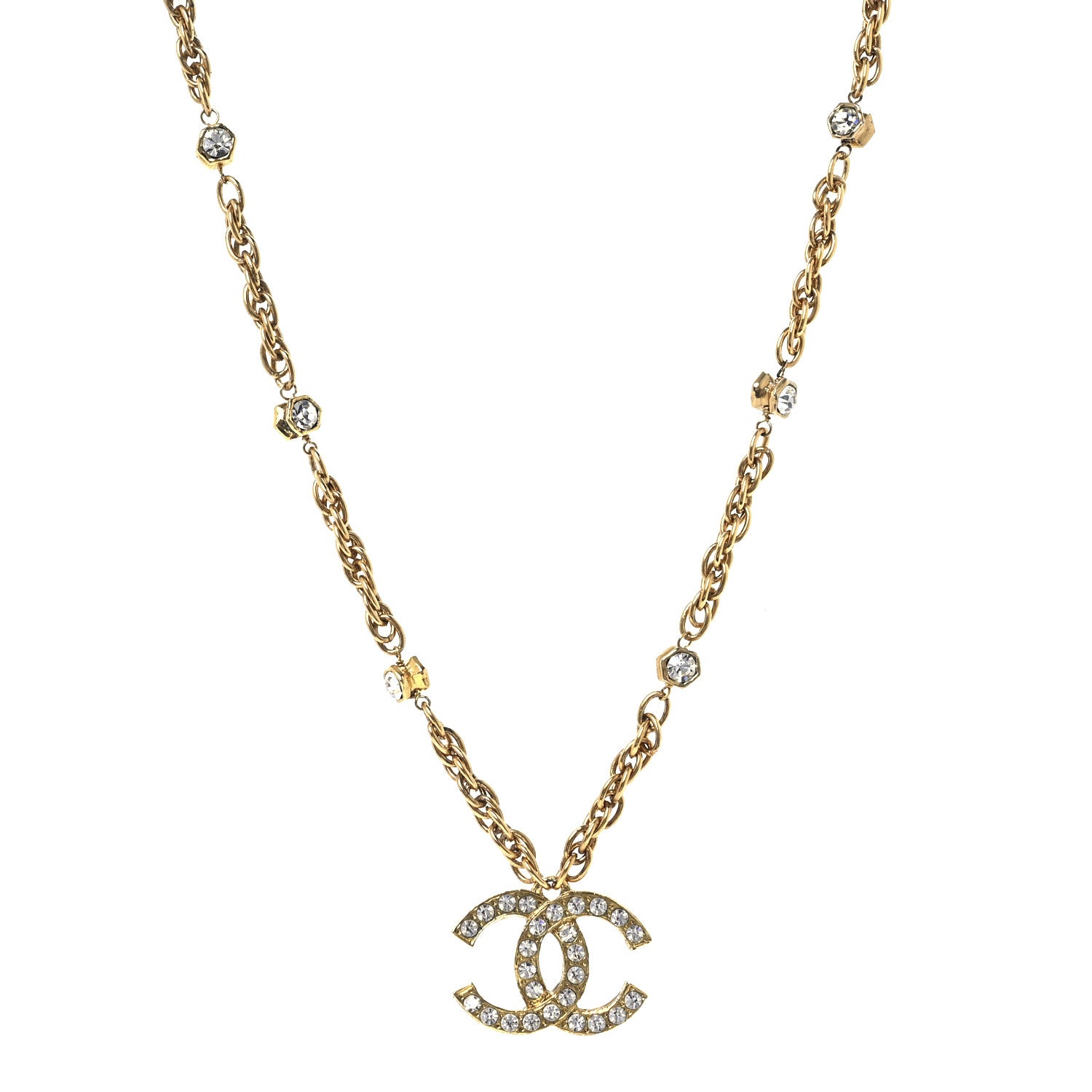 Chanel Crystal Hexagon CC Necklace Gold 1 of 7
