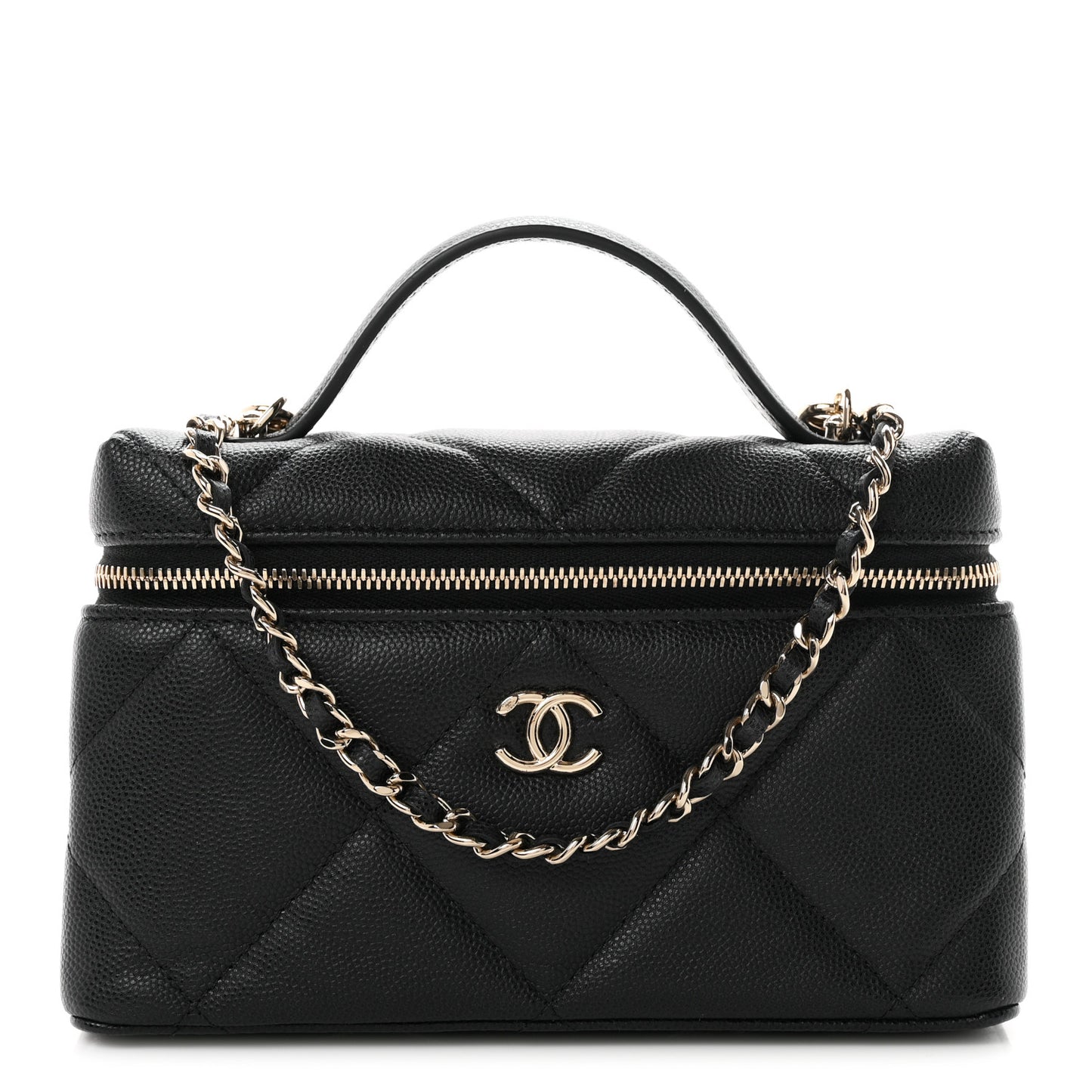Caviar Quilted Top Handle Slim Vanity With Chain Black