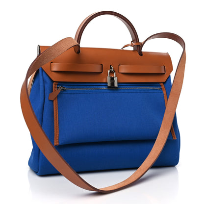 Hermes Military Toile Vache Hunter Herbag Zip Retourne 31 PM Bleu France Fauve 4 of 11