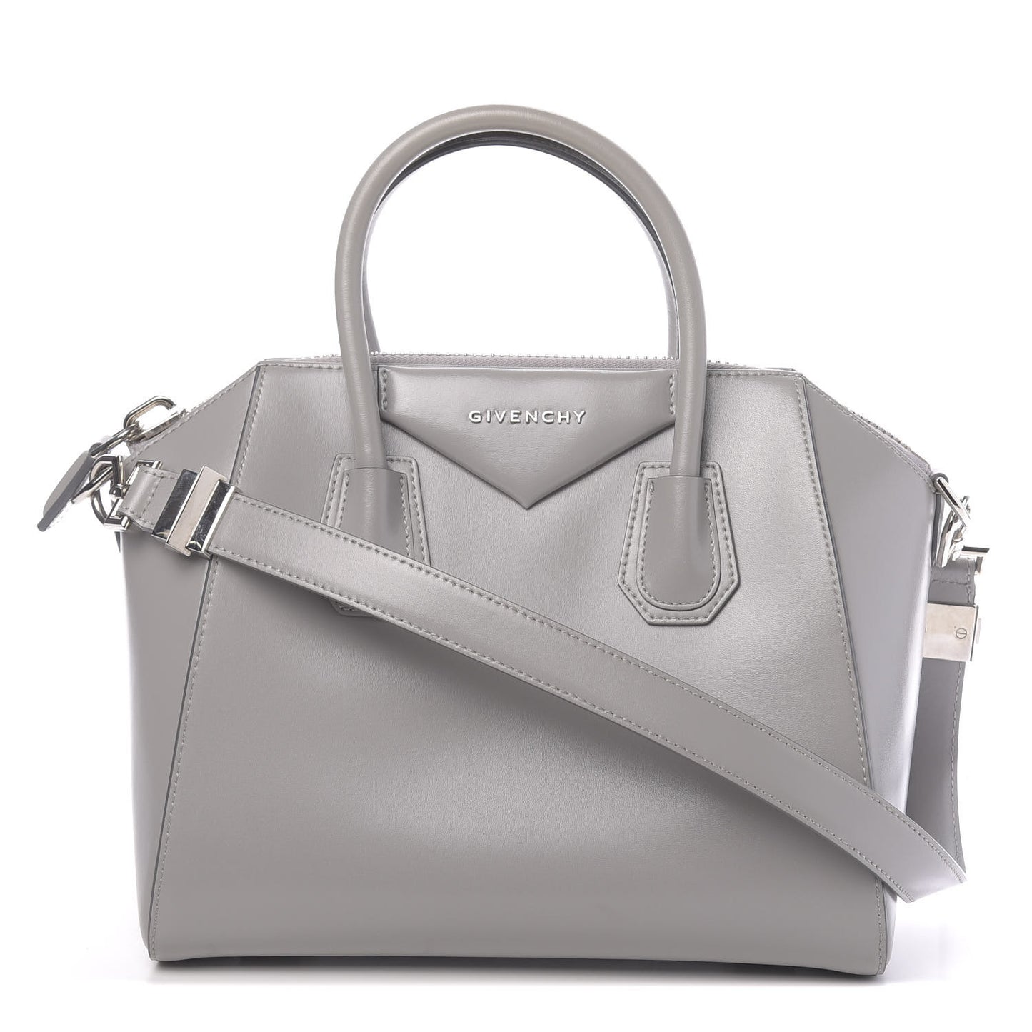 Shiny Lord Calfskin Small Antigona Pearl Grey