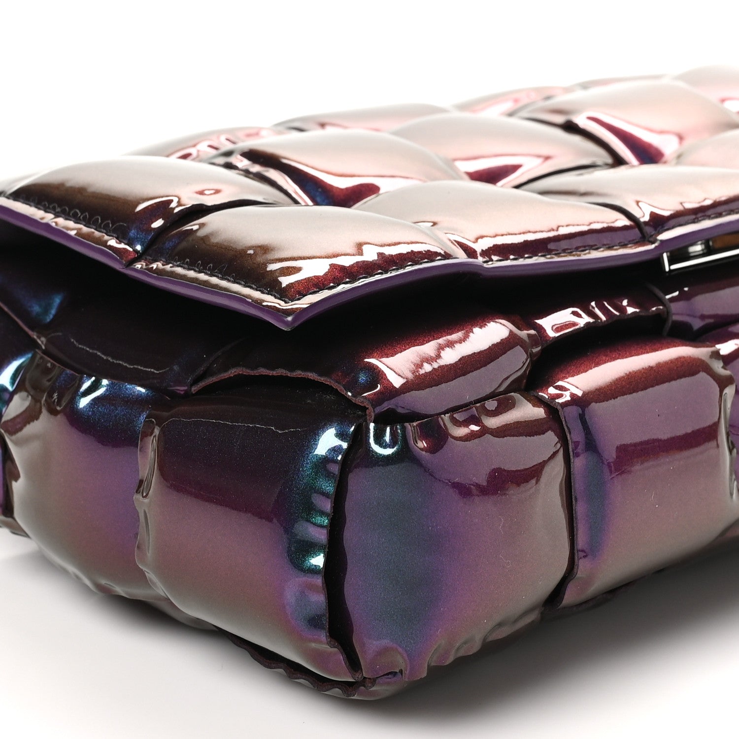 Bottega Veneta Glossy Nail Polish Nappa Maxi Intreccio Padded Cassette Crossbody Bag Holographic 8 of 9