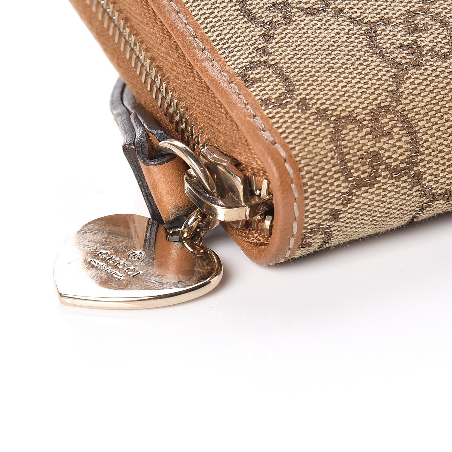 Gucci Monogram Heart Zip Around Wallet Wristlet Metallic Bronze 8 of 11