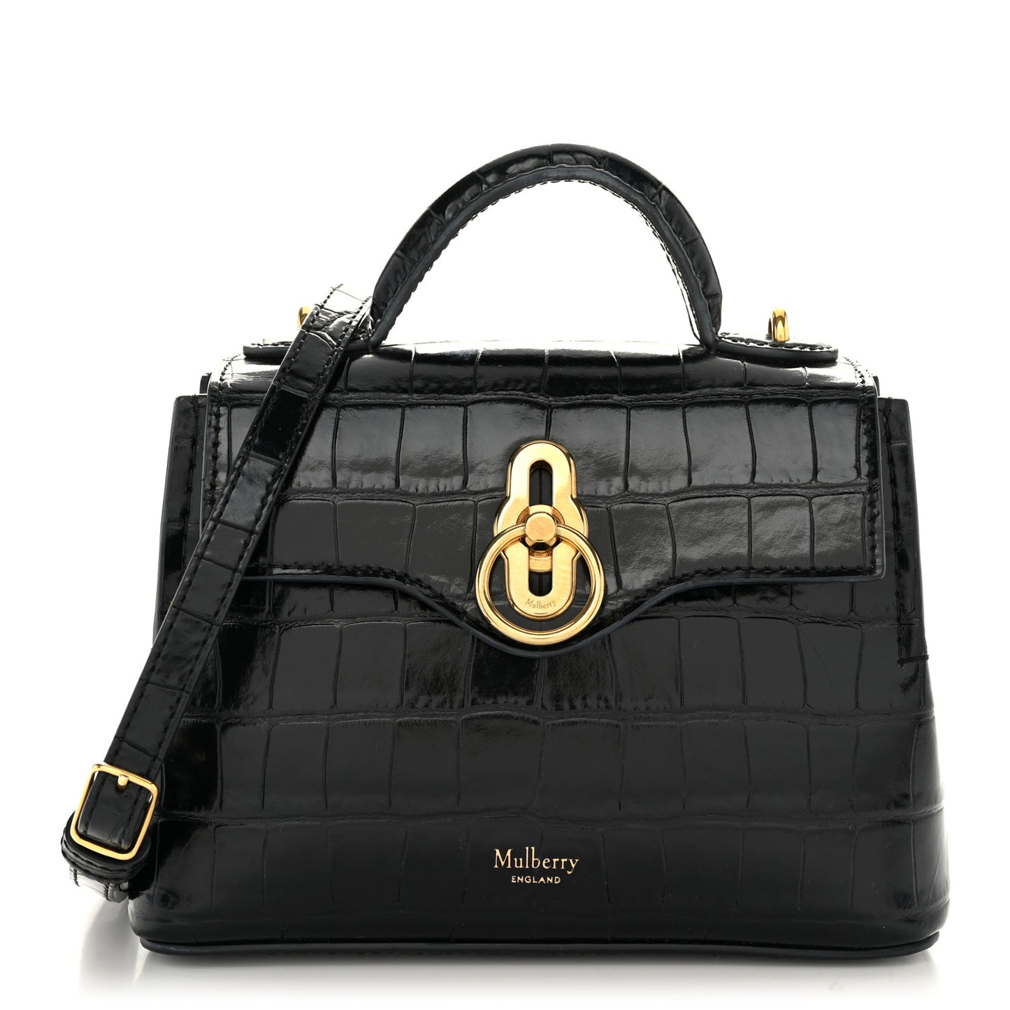 Calfskin Crocodile Embossed Micro Seaton Black