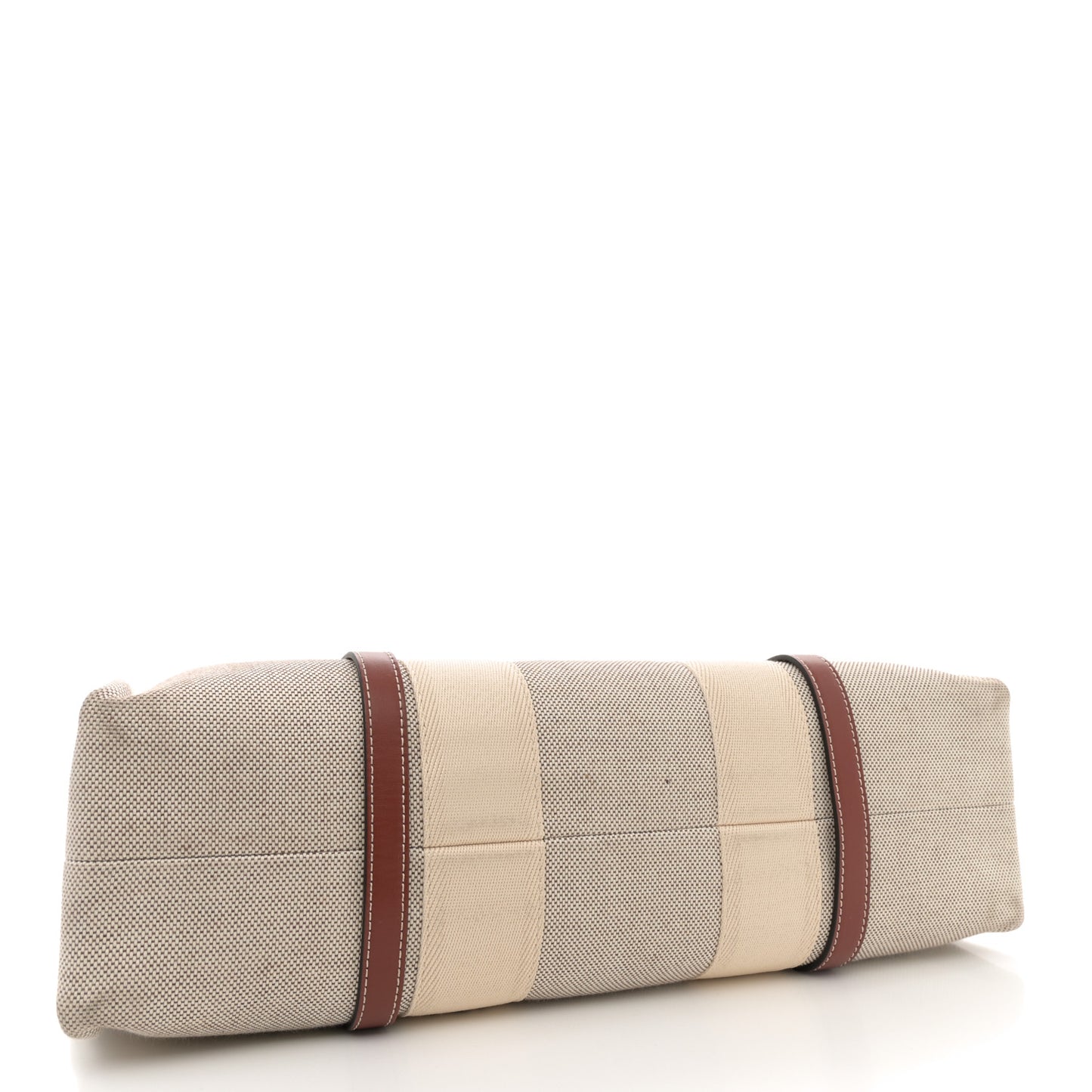 Linen Calfskin Large Woody Ribbon Tote White Brown