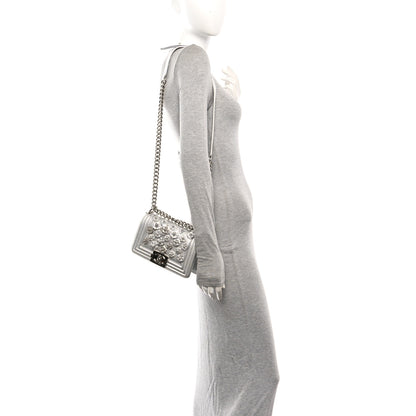 Chanel Metallic Calfskin Camellia Quilted Small Boy Flap Silver 2 of 10
