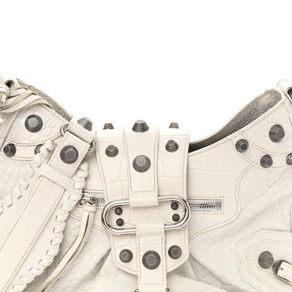 Balenciaga Extra Supple Calfskin Crocodile Embossed Medium Le Cagole Shoulder Bag White 9 of 18
