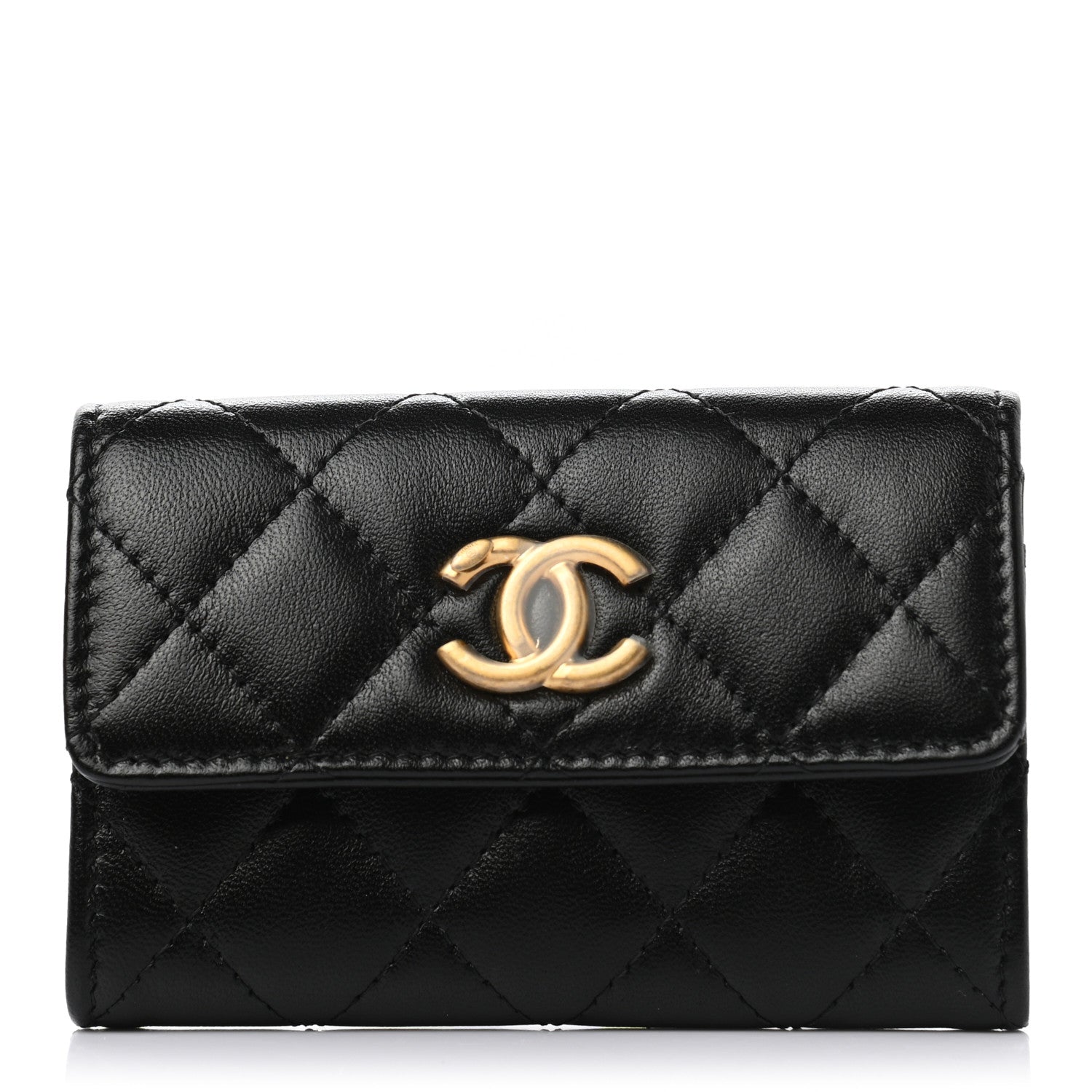 Chanel Lambskin Quilted Flap Card Holder Wallet Black 1 of 8