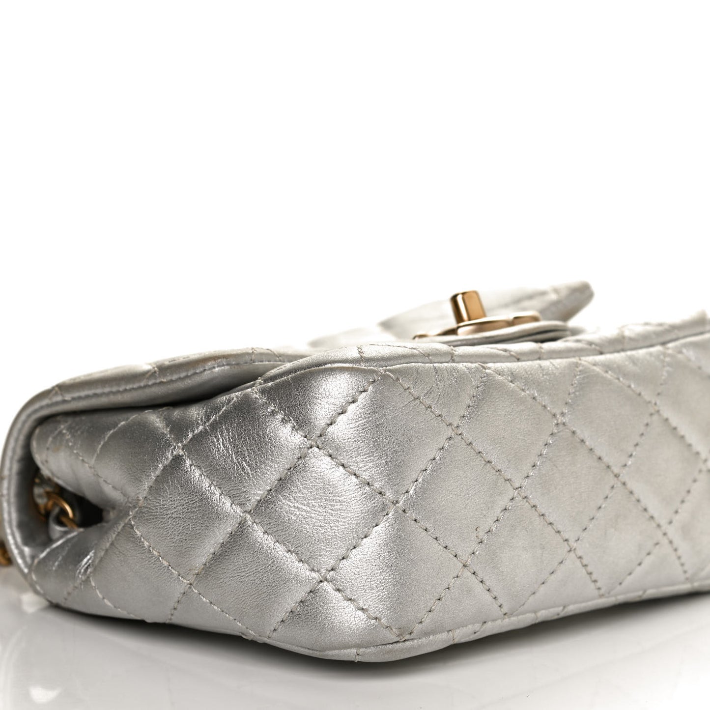 Metallic Lambskin Quilted Mini Square Flap Silver