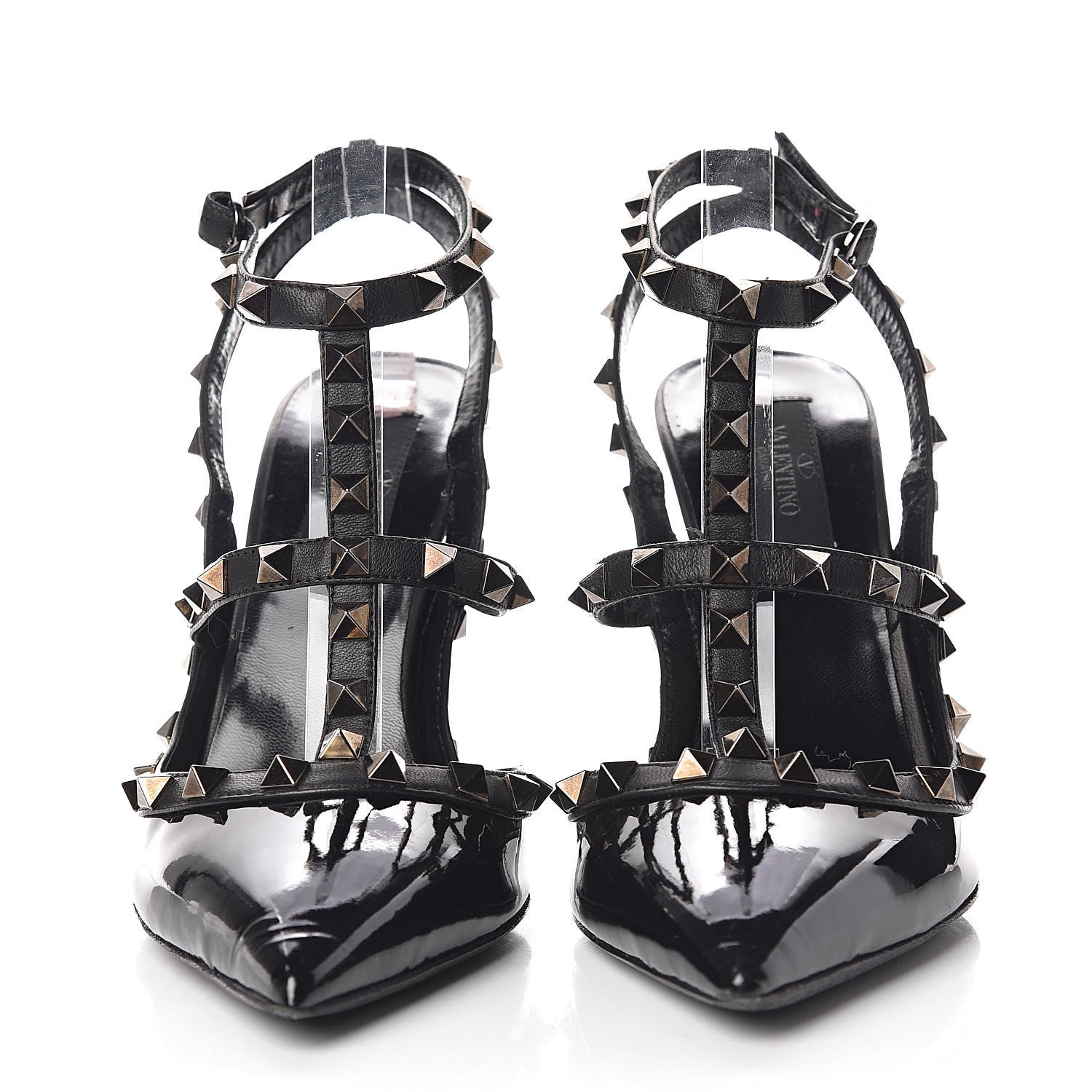 Valentino Garavani Patent Rockstud Ankle Strap Pumps 37.5 Black 2 of 13