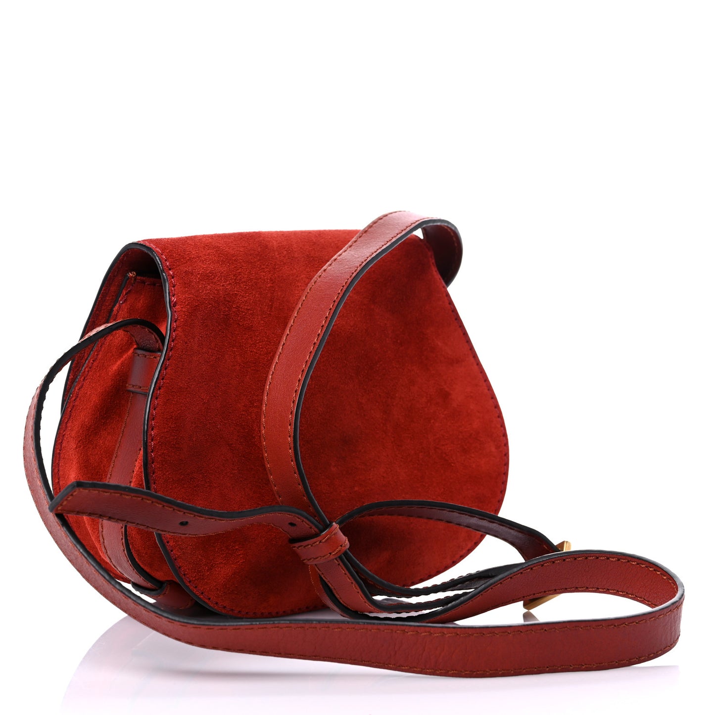 Suede Calfskin Braided Mini Marcie Round Crossbody Bag Red