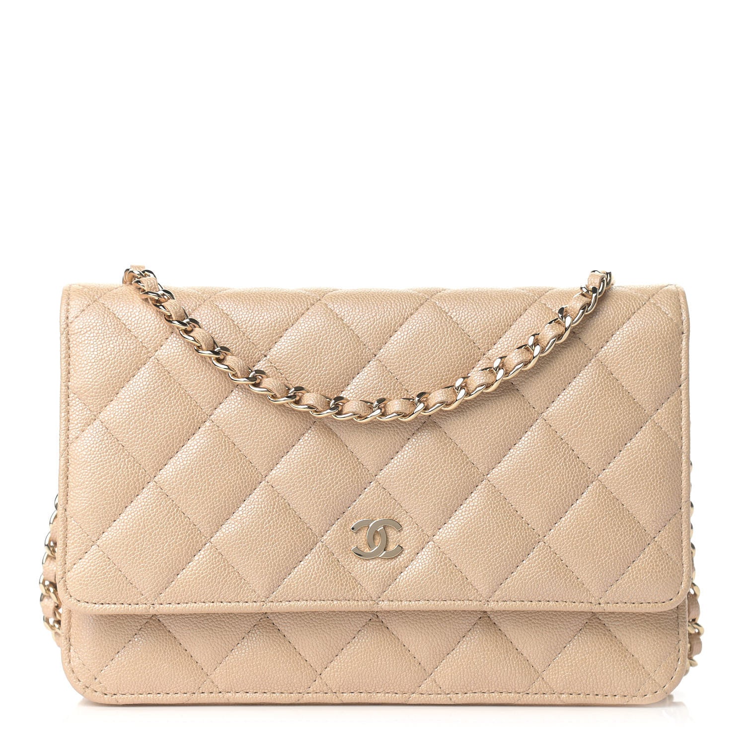 Chanel Iridescent Caviar Quilted Wallet On Chain WOC Beige 1 of 10