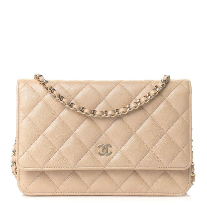 Chanel Iridescent Caviar Quilted Wallet On Chain WOC Beige 1 of 10