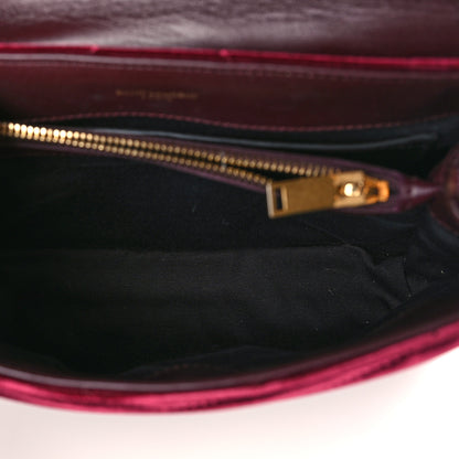 Saint Laurent Velvet Y Quilted Monogram Small Loulou Chain Satchel Burgundy 5 of 8