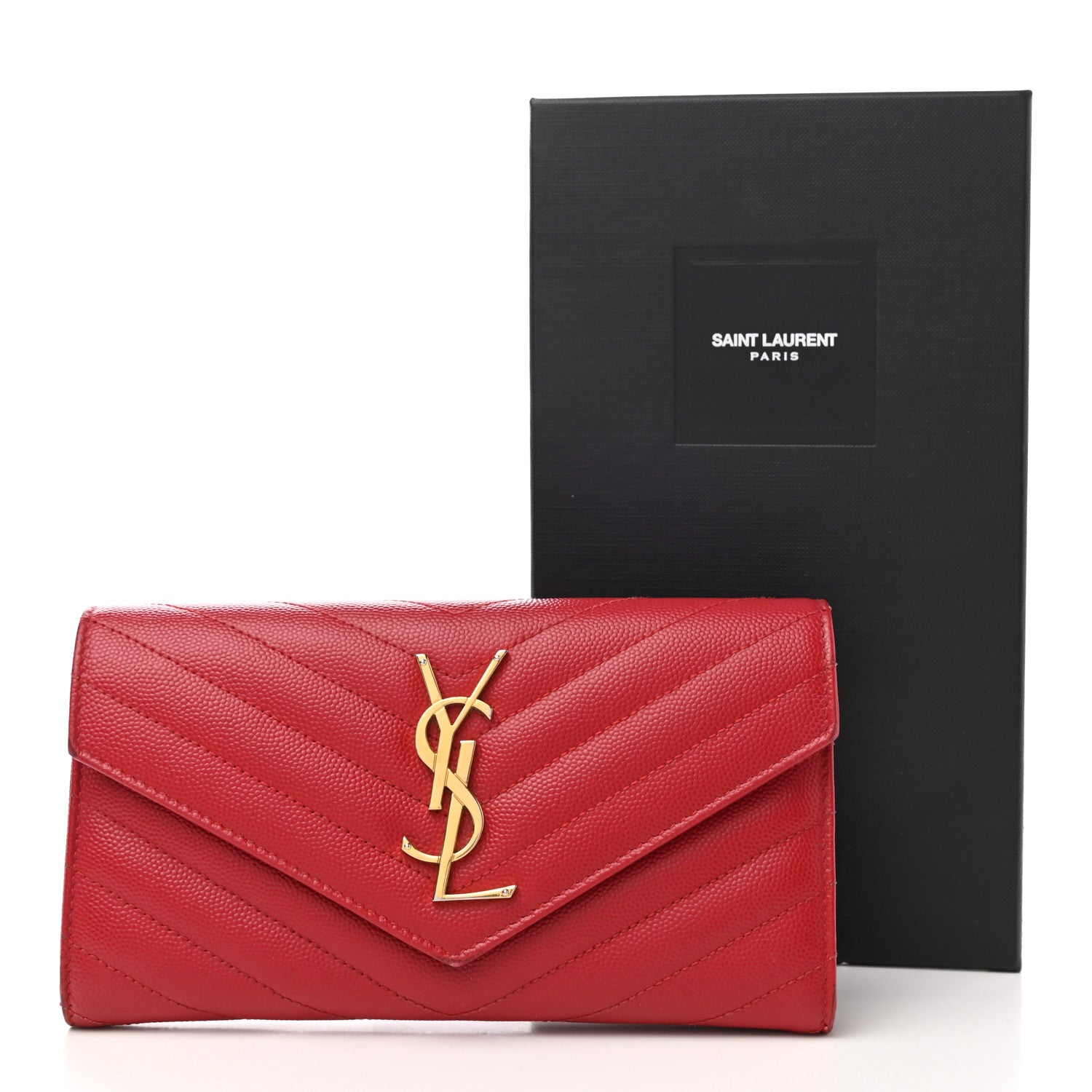 Saint Laurent Grain De Poudre Matelasse Chevron Monogram Flap Wallet Red 9 of 10