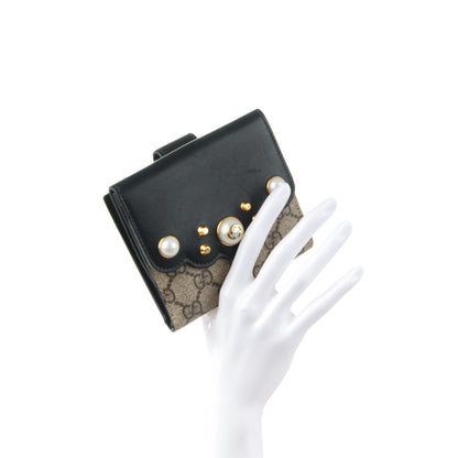 Gucci GG Supreme Monogram Pearl Studded French Wallet Black 2 of 7