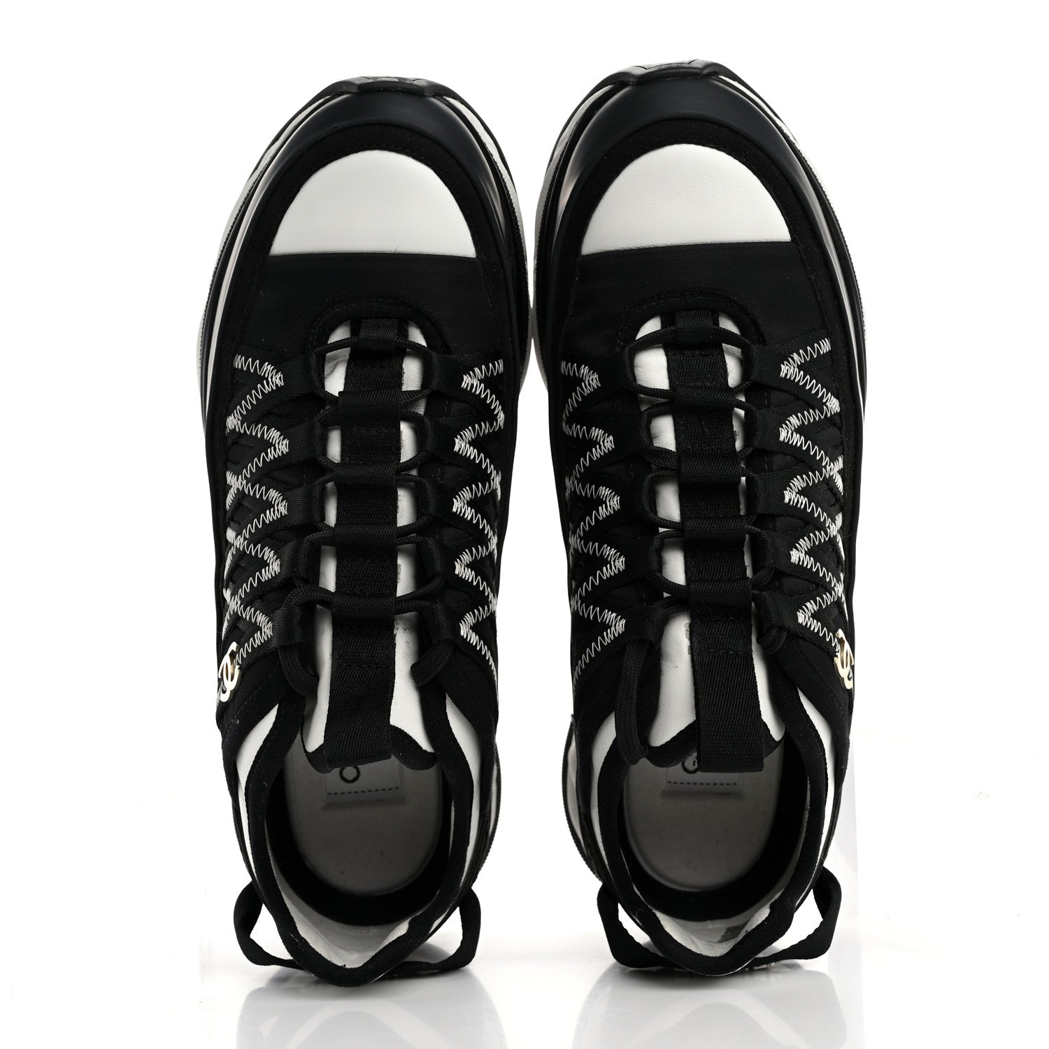 Chanel Mixed Fibers Suede Calfskin CC Sneakers 38 Black White 2 of 10