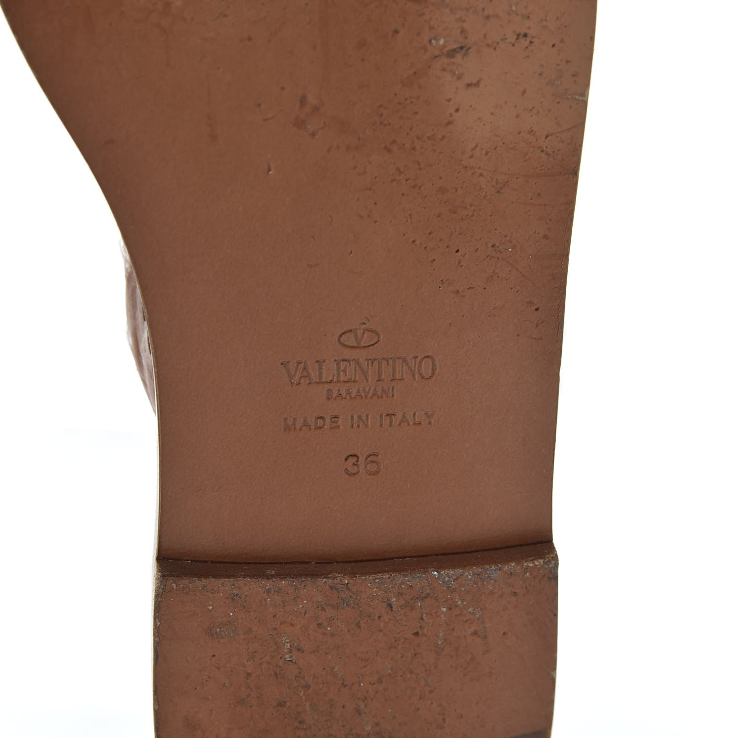 Valentino Garavani Calfskin Feather Rockstud Ankle Strap Flat Sandals 36 Tan Pink 8 of 9