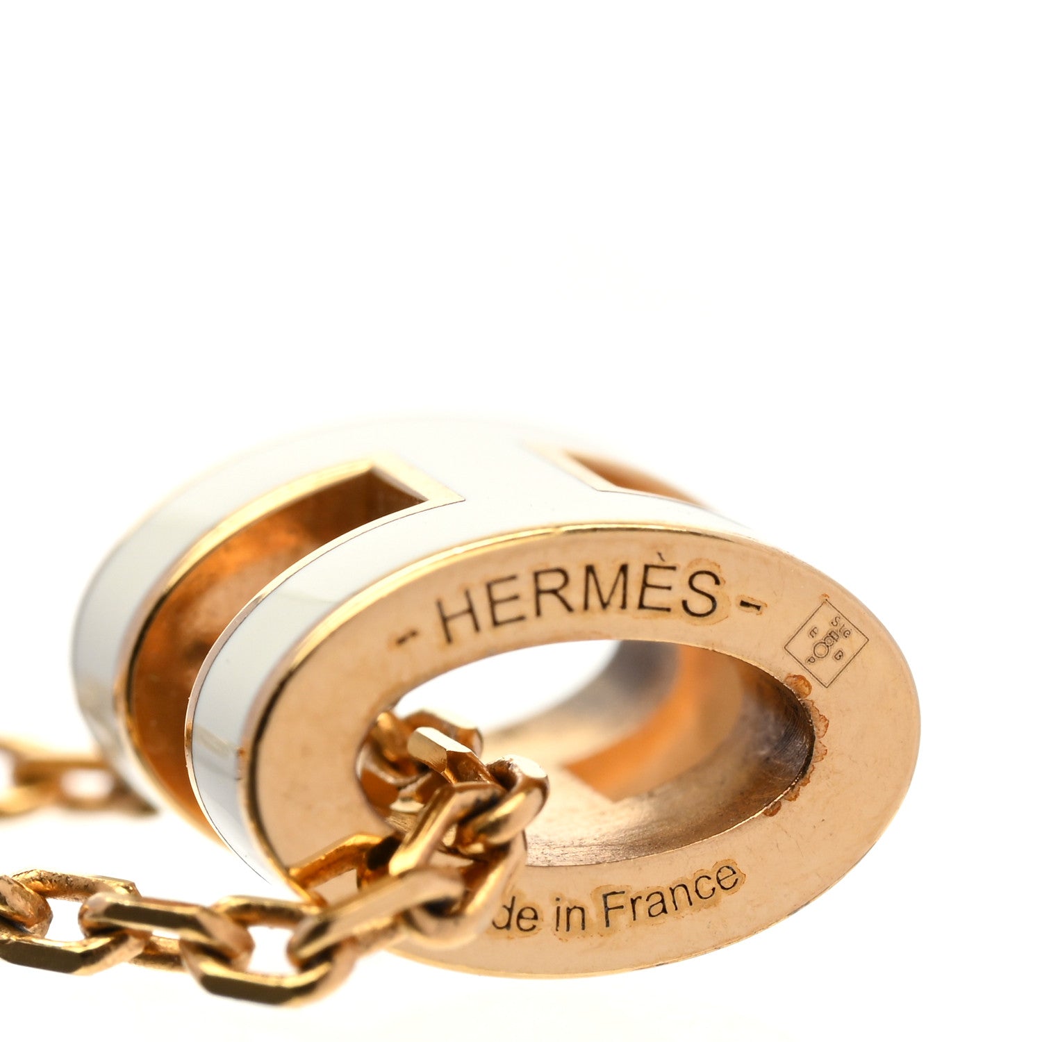 Hermes Lacquered Gold Mini Pop H Pendant Necklace White 5 of 7