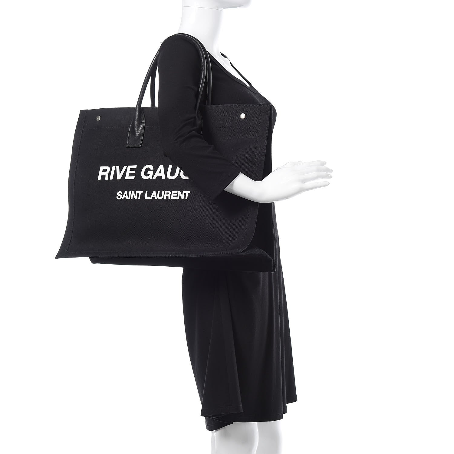 Saint Laurent Linen Calfskin Rive Gauche Tote Black 2 of 16