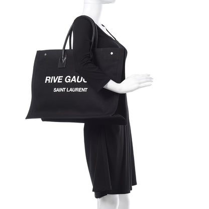 Saint Laurent Linen Calfskin Rive Gauche Tote Black 2 of 16