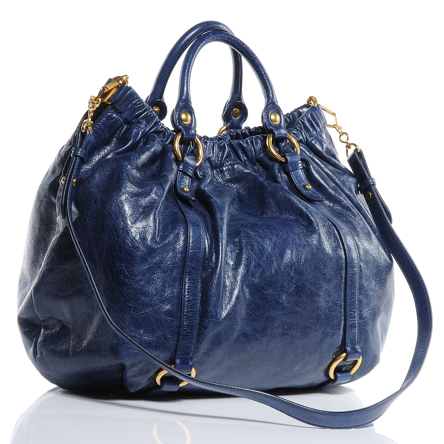 Miu Miu Leather Vitello Lux Gathered Shopper Tote Bleuette 3 of 8