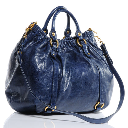 Miu Miu Leather Vitello Lux Gathered Shopper Tote Bleuette 3 of 8