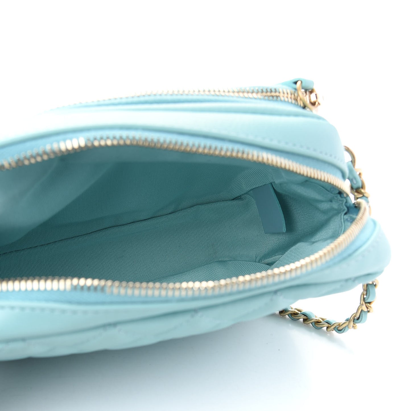 Calfskin Quilted Day Trips Camera Case Turquoise