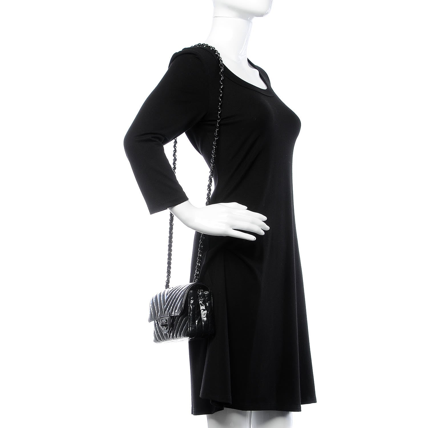 Chanel Patent Metallic Crumpled Calfskin Chevron Quilted Mini Rectangular Flap So Black 2 of 7