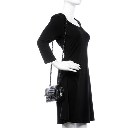 Chanel Patent Metallic Crumpled Calfskin Chevron Quilted Mini Rectangular Flap So Black 2 of 7