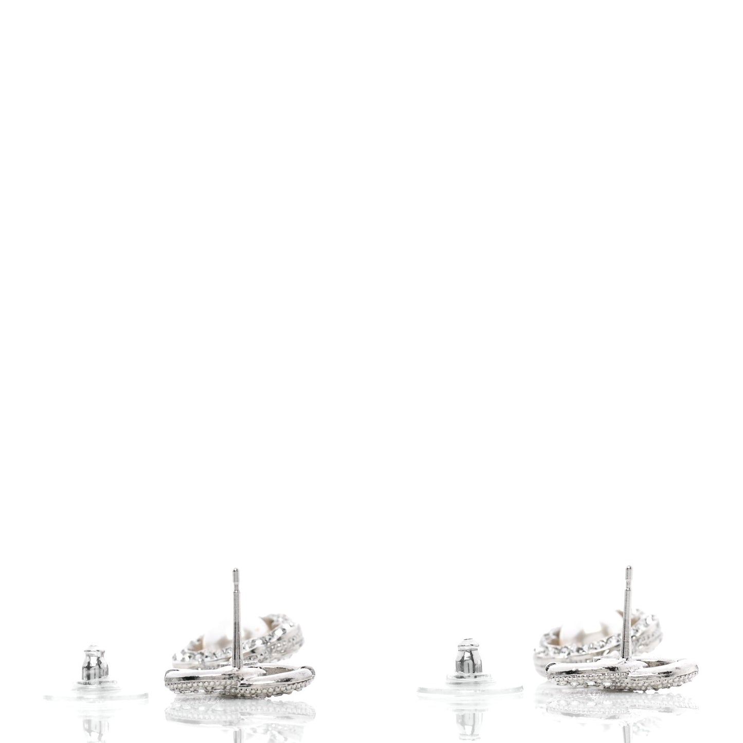 Crystal Pearl Camellia CC Coco Flapper Drop Earrings Silver
