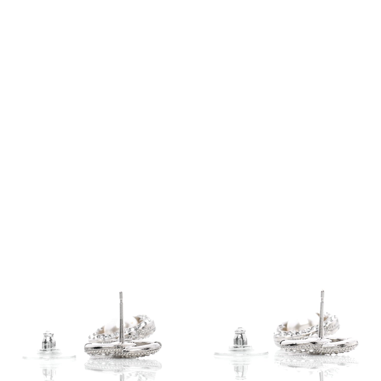 Chanel Crystal Pearl Camellia CC Coco Flapper Drop Earrings Silver 3 of 5