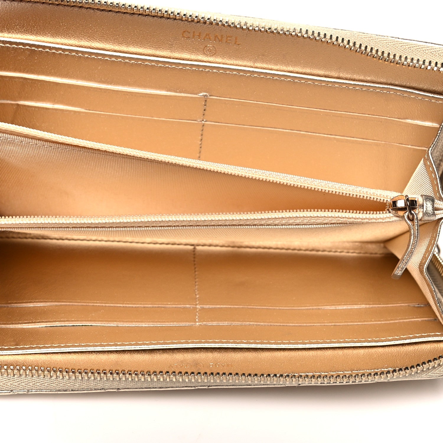 Chanel Metallic Lambskin Quilted Large Gusset Zip Around Wallet Gold 5 of 8