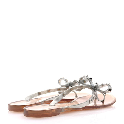 Valentino Garavani PVC Jelly Glitter Rockstud Bow Thong Sandals 38 Silver 4 of 8